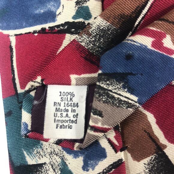Vintage OAKTON Ltd. 100% Silk Tie Abstract Geometric Art Deco Style Red Blue Bro - Picture 6 of 6